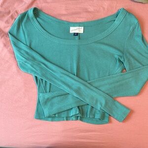 Vineyard Vines Teal Ribbed Scoop-Neck Crop Top